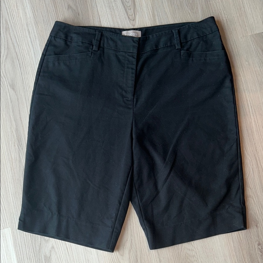 Chico’s Women's Cotton Walking Shorts 2 (12) Black Bermuda Classic Casual